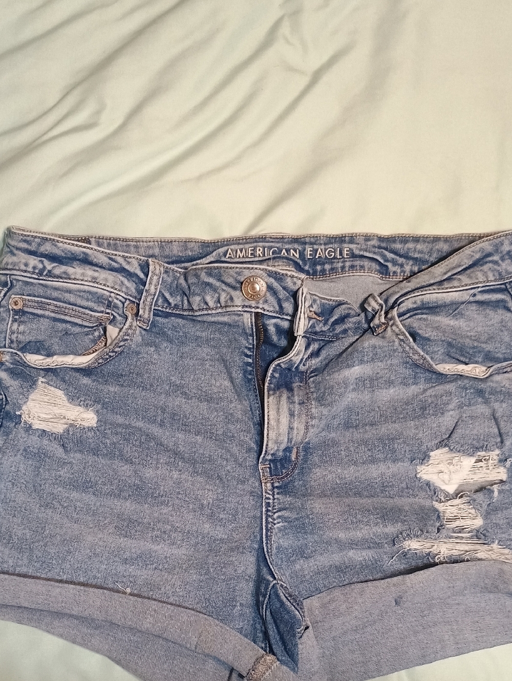 American Eagle Outfitters Light Blue Distressed Boyfriend Denim Shorts